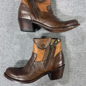 J.B. Dillon Brown Ankle Boots with Delicate Floral Design